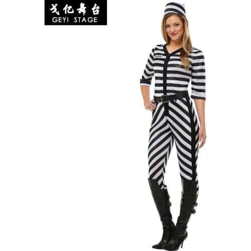 Halloween costumes COS female prisoners stage costumes black and white striped personality prisoner costumes female prisoners