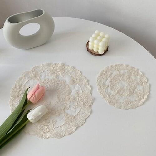 Lace Cup Pad Embroidery Cup Coaster Round Coasters Anti-scald Teacup Mat Heat Resistant Placemat for Cafe Home Office Decor