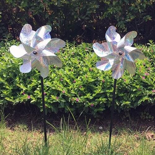 8 Leaves Laser windmill Bird Repellent Windmill Sparkly Silver Pinwheels Bird Deterrant For Garden Party Lawn Decor