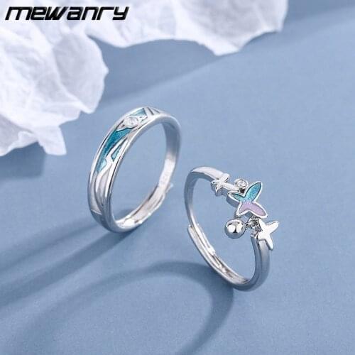 Mewanry 925 Sterling Silver Butterfly Couple Rings Simple Korean Style INS Style Design for Valentines Day Party Jewelry Gifts