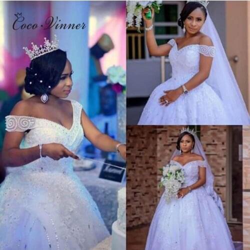 Luxury Crystal Pearl Princess Wedding Dress New Cap Sleeve Ball Gown Sequin Lace Court Train Bride Wedding Dresses W0372