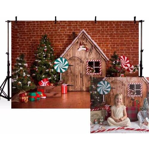 Christmas Backdrop Winter Fireplace Photography Background Christmas Tree Gifts Toy Wood House Children Backdrops Photo Studio