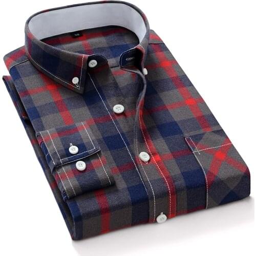Aoliwen brand Casual plaid shirt men’s multi-style button decoration street trend pure cotton long-sleeved shirt men