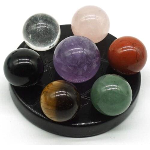 Seven Star Group Natural Amethyst Chakra Crystal Sphere Ball with Black Obsidian Stand