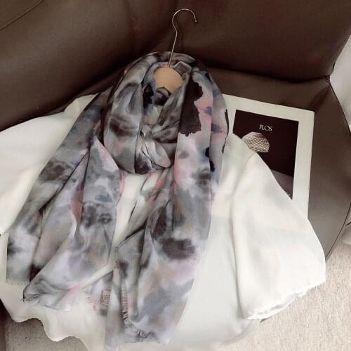 Abstract Ink Painting Floral Fringe Viscose Shawl Scarf Lady High Quality Wrap Pashmina Stole Bufandas Muslim Hijab Cap 180*90Cm