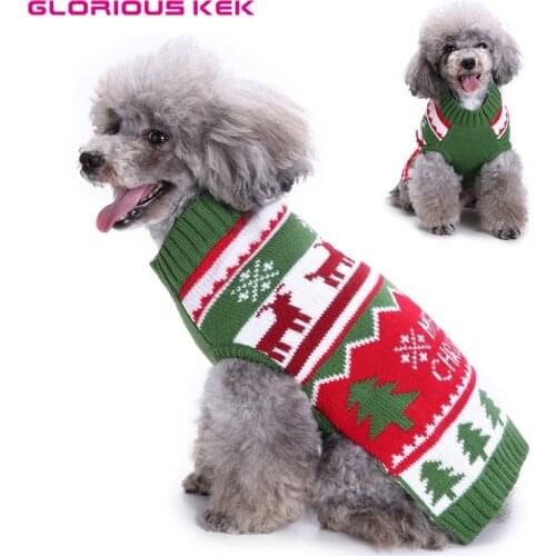 GLORIOUS KEK Pet Dog Sweaters Christmas Small Dog Ugly Sweaters Reindeer Xmas Tree Crochet Puppy Knitwear Kitten Holiday Clothes