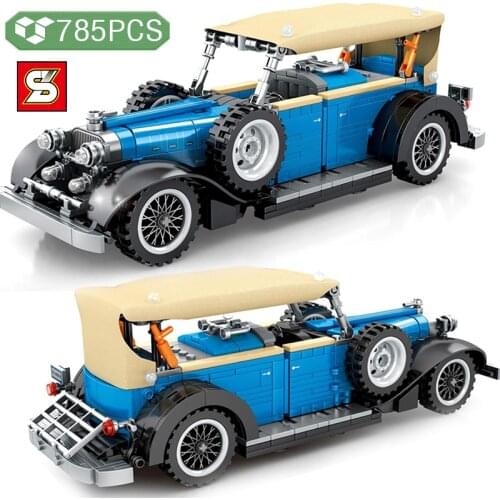 SY BLOCK Technical Retro Car Building Blocks Blue Car Static Model Bricks Childrens Educational Toy Boys Holiday Birthday Gift