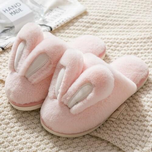 Woman Men Lovely Cartoon Rabbit Ears Slipper Winter Home Furnishing Household Warm Flat Shoes Non-slip Cotton Indoor Slippers