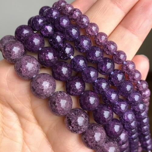 Dark Purple Cracke Crystal Bead Round Loose Spacer Stone Glass Beads For Jewelry Making Diy Bracelet Accessories 6 8 10 12mm 15"