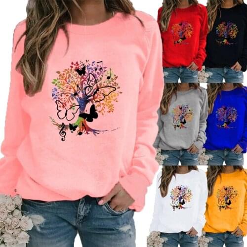Winter Women Clothing Printed Casual Sweatshirt Long Sleeve Tops T-shirt Ladies Round Neck Pullover Blouse