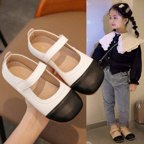 Girls Princess Shoes Spring Autumn Fashion Retro Childrens Leather Shoes Soft Sole Baby Single Dress Party Flat Toddler Shoes
