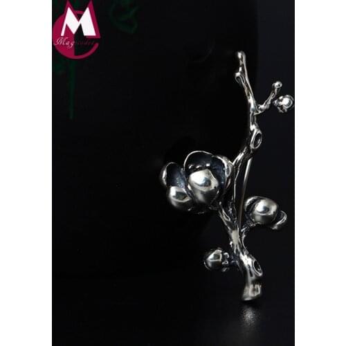 Vintage Tree Branch Magnolia Flower Antique Brooch Accessories 100% Real Sterling 925 Silver Handmade Plant Pins Jewelry YX05