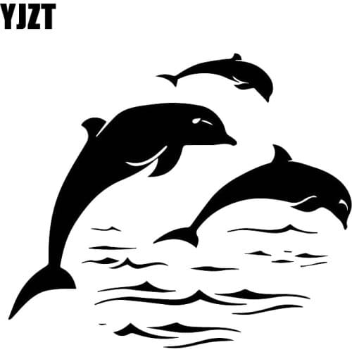 YJZT 15CM*17.4CM Sea World Dress Up Fashion Dolphin Decal Accessories Car Decal Black/Silver C30-0151