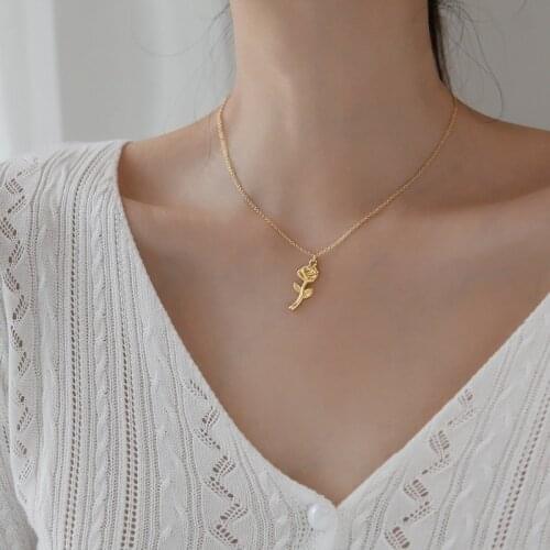 YUN RUO Romantic Rose Flower Pendant Necklace Gold Plated Fashion Titanium Stainless Steel Jewelry Woman Accessories Never Fade