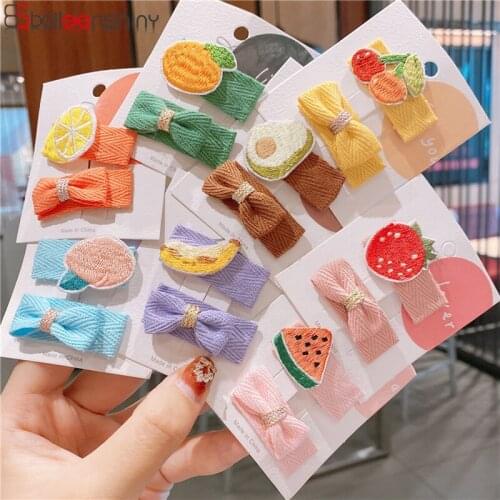 BalleenShiny 2pcs Baby Girl Hairpin Kids Headband Kawai Fruit Bow Bangs Clip Child Headwear Hair Accessories Photography Props