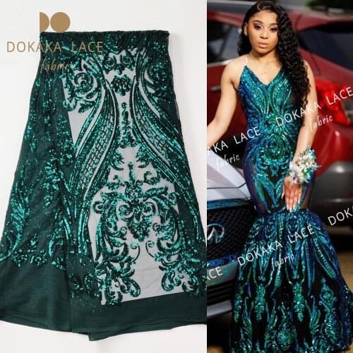 Green Sequins African French Net Lace Fabric For Nigeria Noble Lady Prom Dress Sewing Laces High Qulaity Classical Sequined Lace