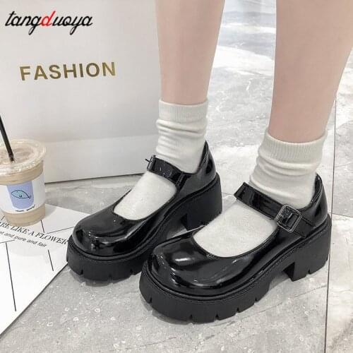 Women Leather Shoes Harakuju Lolita JK Student Sweet Girls Mary Jane Shoes Japanese High Heels Round Toe Platform Shoes Pumps