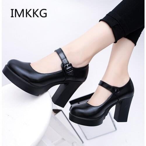 2019 Women Pumps Spring and Autumn Shoes Super Square High Heels Platform 2.5cm Round Toe Shoes for Women V036