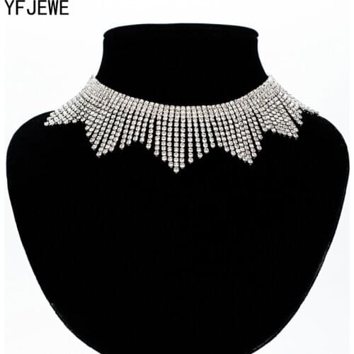 YFJEWE Women Full Rhinestone Pendant Jewelry Collar Necklace Curtains Stylish Wedding Clavicle Necklaces Choker Necklace N355
