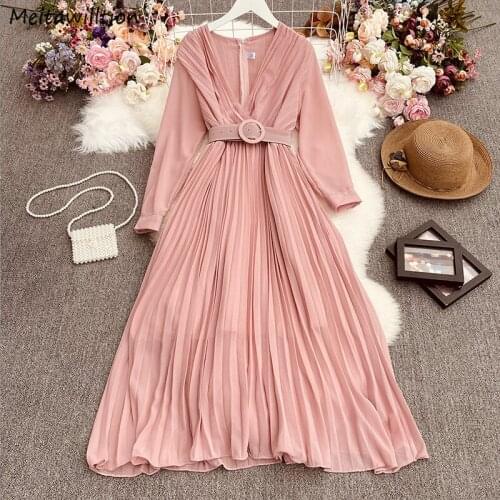 2021 New Spring Autumn Women Vintage Maxi Dress Ladies Long Sleeve Deep V Neck Black Party Dress Casual A Line Dress