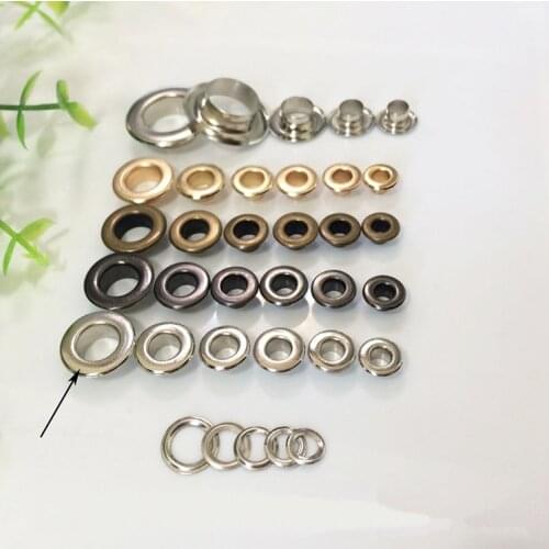 100 sets inner size 3.5-15mm brass plane eyelets sliver/bronze/black/gold for Leathercraft Shoe Belt Cap Bag Clothes Accessories