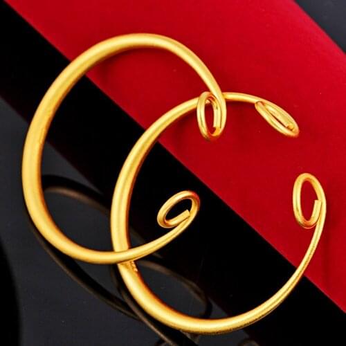 2 Pieces Smooth Simple Style Womens Mens Cuff Bangle Couple Jewelry Yellow Gold Filled Love Symbol Solid Bracelet Set
