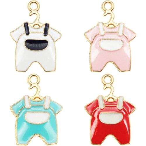 Julie Wang 8PCS Enamel Baby Cloth Charms Mixed Colors Overalls Alloy Gold Tone Bracelet Jewelry Making Accessory