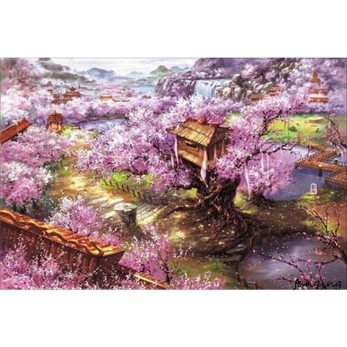 Diamond Painting Dream Peach Blossom Tree House Full Square Round Drill Wall Decor Inlaid Embroidery Craft Cross StitchZP-4916