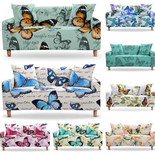 Butterfly Floral Printed Elastic Sofa Covers For Living Room Stretch Sofa Protector Anti-Dust Couch Cover ArmChair 1/2/3/4-seat