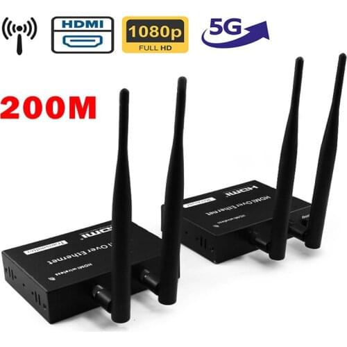 200m Wireless HDMI Extender 2.4GHz/5GHz WiFi Transmitter Receiver 1080P 1 TX To Multi RX Support HDMI Loop-out With IR Remote