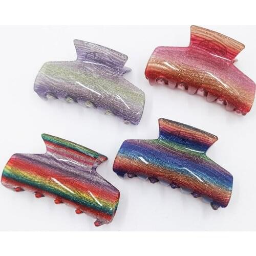 Shiny Acrylic Large Crab Hair Clip Women Girls Cute Rainbow Barrette Hairpin Big Plastic Ponytail Holder Clamp Hair Accessories