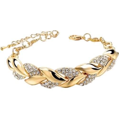 Fashion Adjustable Golden Leaves Rhinestone Bracelets Elegant Leaf Bangle For Women Party Birthday Jewelry Gifts