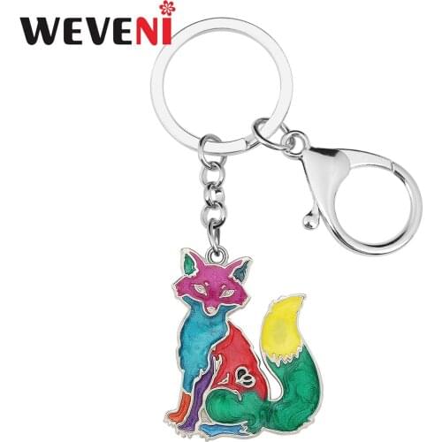 WEVENI Enamel Alloy Floral Cute Fox Keychains Ring Fashion Purse Handbag Key Chain Individual Animal Jewelry For Women Girl Gift
