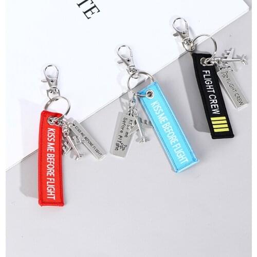 Flight Keychain Set Kiss Me Before Flight Crew Drive Safe Aircraft Metal Carving DIY Pendant