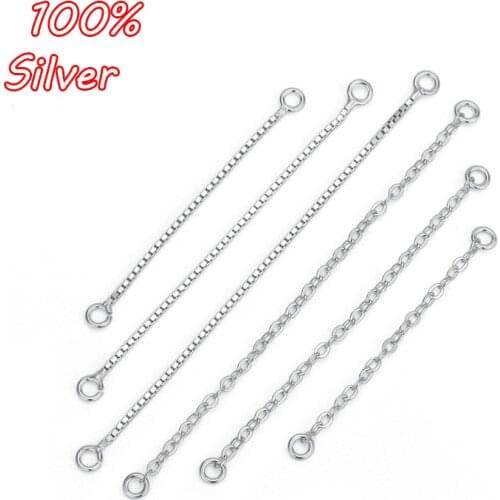 1pair/lot 925 Sterling Silver Jewelry 30 40 50MM Extended Chain Box Chain with Rod Earring Line for DIY Jewelry Making Findings