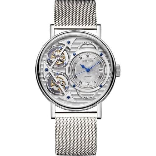 Reef Tiger RGA1995 Men Luxury Fashion Watches Steel Strap Skeleton Automatic Mechanical Watches Waterproof Casual Wrsit Watch