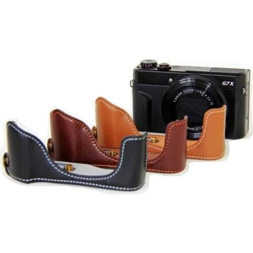 Black/Brown/Coffe Digital Camera Half Body Cover Genuine Leather Case for Canon G7X II Bottom Camera Case