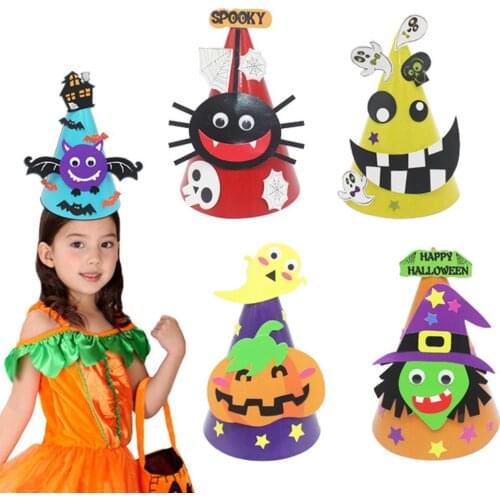 Kids Halloween Witch Bat Pumpkin DIY Handmade Beanie Hat Paper Craft Material Package Party Toys Decor