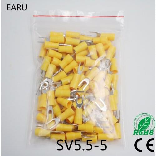 SV5.5-5 Yellow Furcate Terminal Cable Wire Connector 100PCS Fork Type Insulated Wiring Terminals Yellow for AWG 12-10 SV5-5 SV
