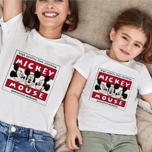 Family Matching Clothes Outfits Mother Daughter Son Disney T-shirt Clothes Mommy And Me Baby Short Sleeve Tees Mickey Mouse Tops