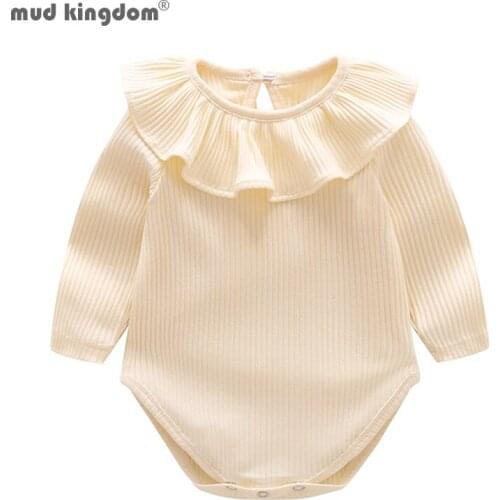 Mudkingdom Autumn Newborn Baby Girls Cotton Bodysuit Ruffled Long-Sleeved Infant Bag Fart Jumpsuit Outfit