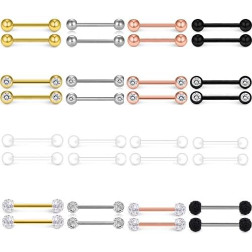 1/2Pcs 14g Puncture Inlaid Drill Tongue Nail Stainless Steel Tongue Rings Barbell Nipple Piercing Nail Acrylic Jewelry