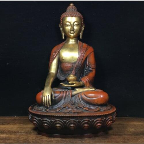 12"Tibet Temple Collection Old Bronze Gilt Real gold Shakyamuni Amitabha Sitting Buddha Enshrine the Buddha Ornaments Town House