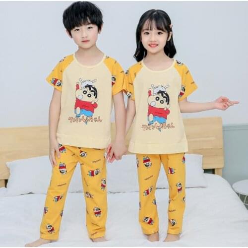 Summer Childrens Pajamas Girl Boys Baby Sleepwear Nightwear Half-sleeve Pyjamas For Kids T-shirt+long Pants Cartoon Pajamas