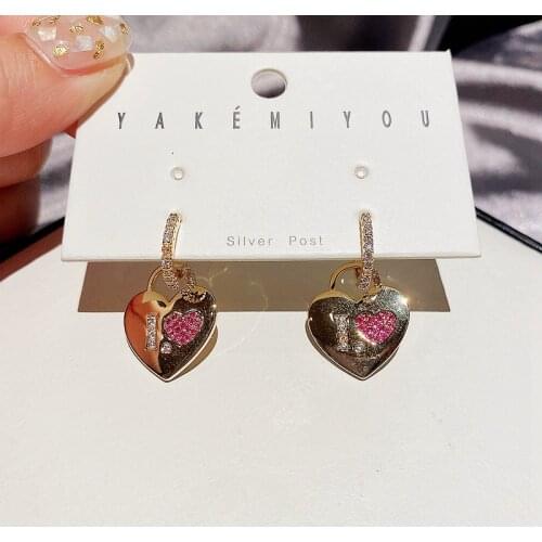 MIGGA 2021 Design Red Cubic Zircon Heart Dangle Earrings Gold Color Plated Women Girls Gift Jewelry