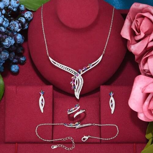 Missvikki New Bridal Necklace Bracelet Earrings Ring Jewelry Set Luxury Princess crown Sparkly Angel wings For Women Wedding