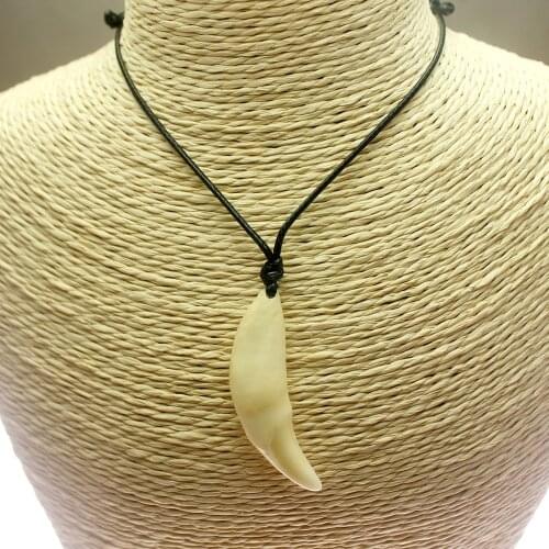 Wolf Tooth Necklace Black Rope Choker Fashion Vintage Necklace Adjustable Length