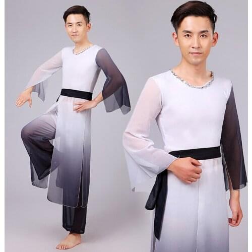 Men Chinese Dancing Costume Chinese Natioanal Dancer Wear Top+pants Male Fan Umbrella Dance Costume Stage Performance 18