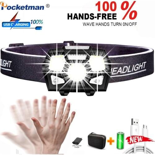 High Power Induction Headlamp Body Motion Sensor Head Front Light USB Rechargeable Headlight 8000LM Waterproof Head Lamp