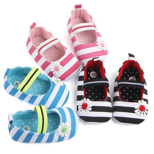 Toddler Newborn Baby Girl Soft Sole Crib Shoes Anti-slip Pram Prewalker Sneakers Striped flower multicolor toddler shoes 0-18M
